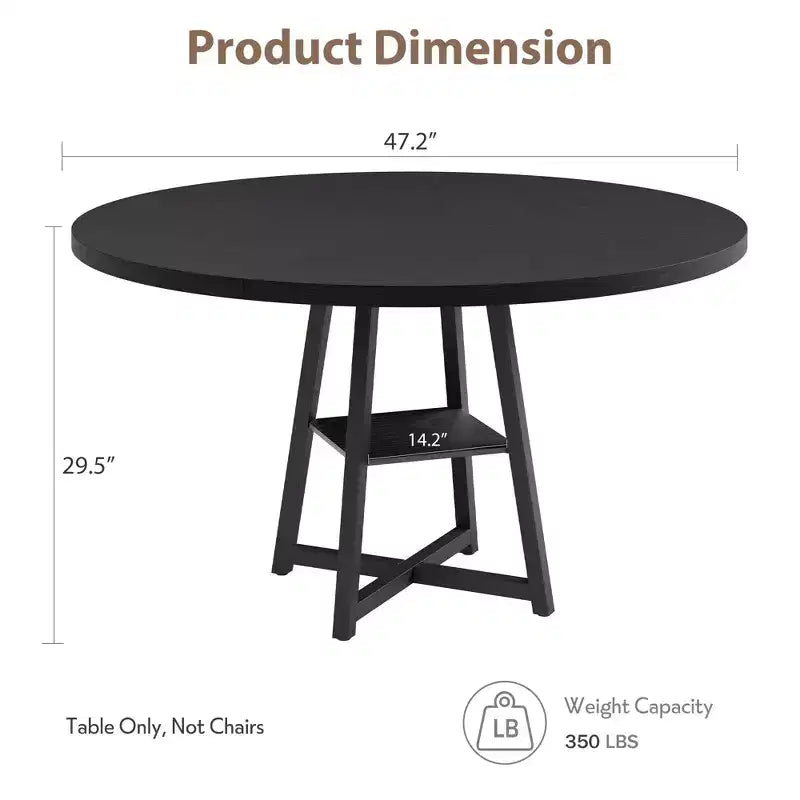 Table à manger ronde pour 4 personnes, Table de cuisine de 119 cm, Table à dîner circulaire moderne avec piètement en métal, Table de petit-déjeuner en bois pour salle à manger