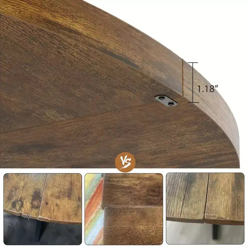 Table à manger ronde pour 4 personnes, Table de cuisine de 119 cm, Table à dîner circulaire moderne avec piètement en métal, Table de petit-déjeuner en bois pour salle à manger