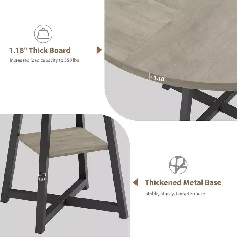 Table à manger ronde pour 4 personnes, Table de cuisine de 119 cm, Table à dîner circulaire moderne avec piètement en métal, Table de petit-déjeuner en bois pour salle à manger