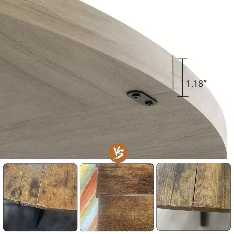 Table à manger ronde pour 4 personnes, Table de cuisine de 119 cm, Table à dîner circulaire moderne avec piètement en métal, Table de petit-déjeuner en bois pour salle à manger