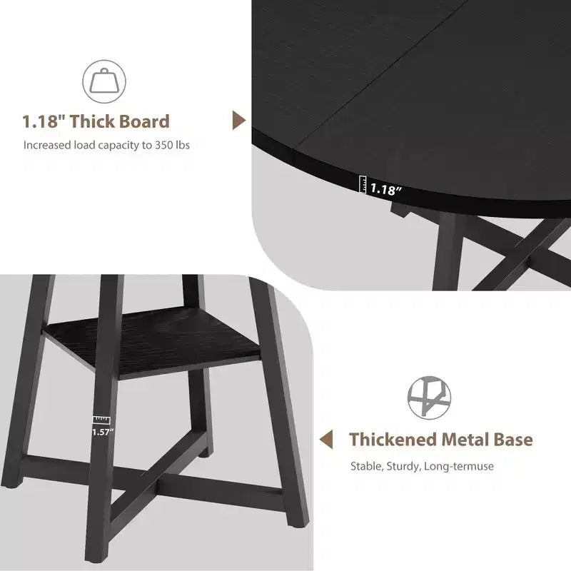 Table à manger ronde pour 4 personnes, Table de cuisine de 119 cm, Table à dîner circulaire moderne avec piètement en métal, Table de petit-déjeuner en bois pour salle à manger