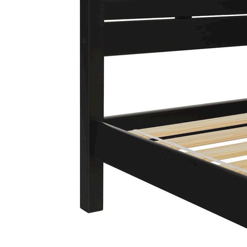 Lit baldaquin Queen minimaliste, noir / pin naturel – Pour 1