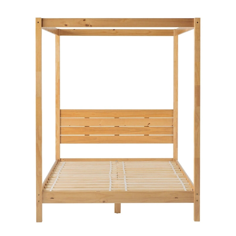 Lit baldaquin Queen minimaliste, noir / pin naturel – Pour 1