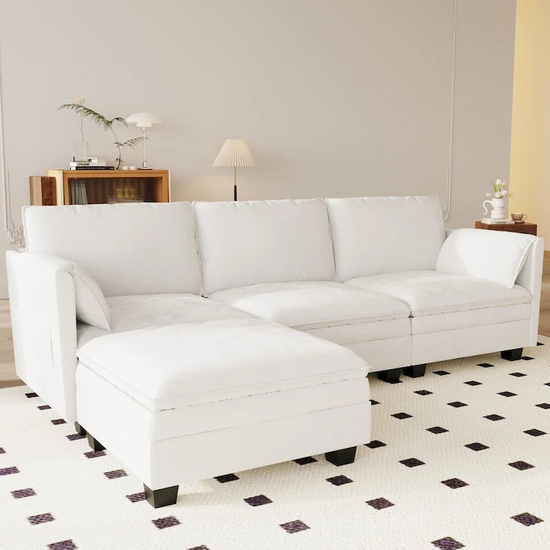 Christopher Knight Home - Grand canapé d'angle 3 places Noah avec ottoman mobile et poches accoudoirs, revêtement en tissu