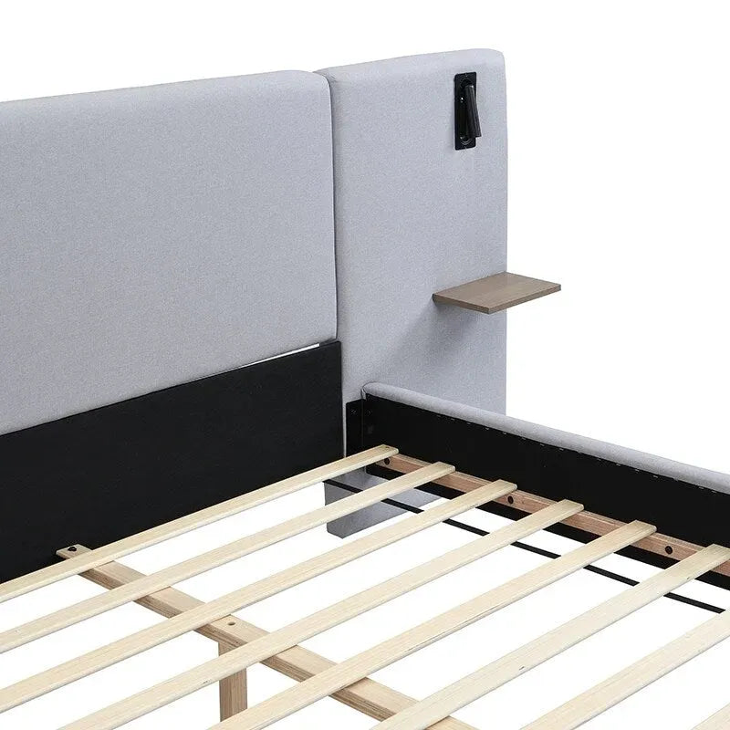 Lit King en tissu bouclé blanc, avec lumières et étagères, pour 2 personnes