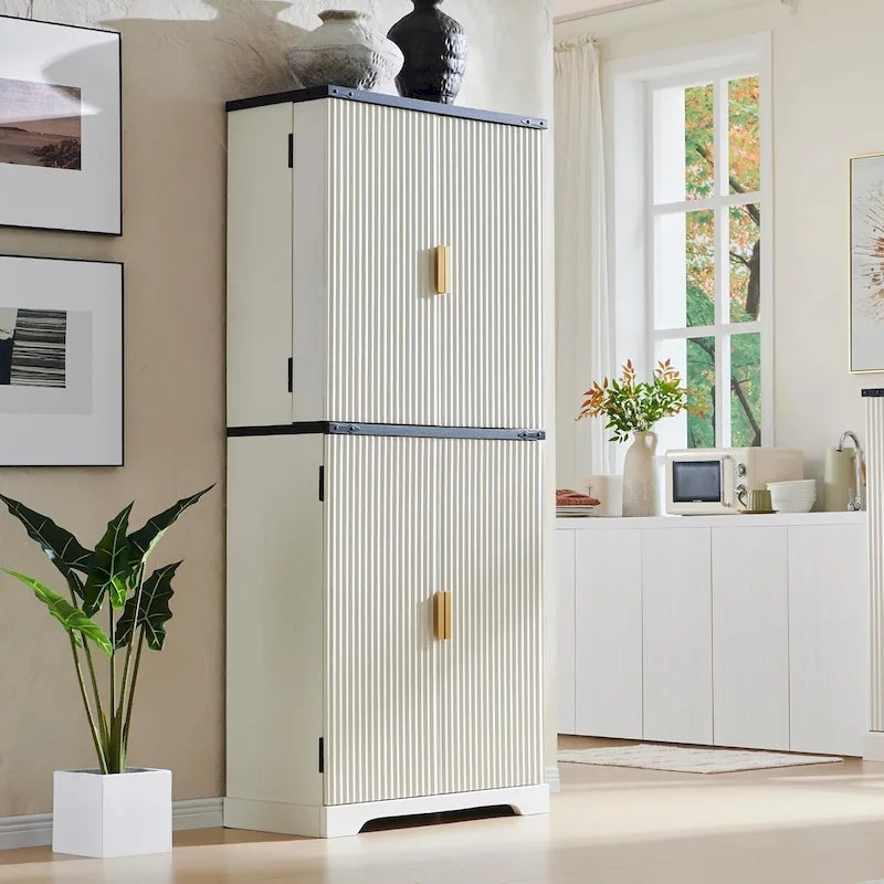 Armoire de rangement moderne de 183 cm de hauteur avec 4 portes et cannelures