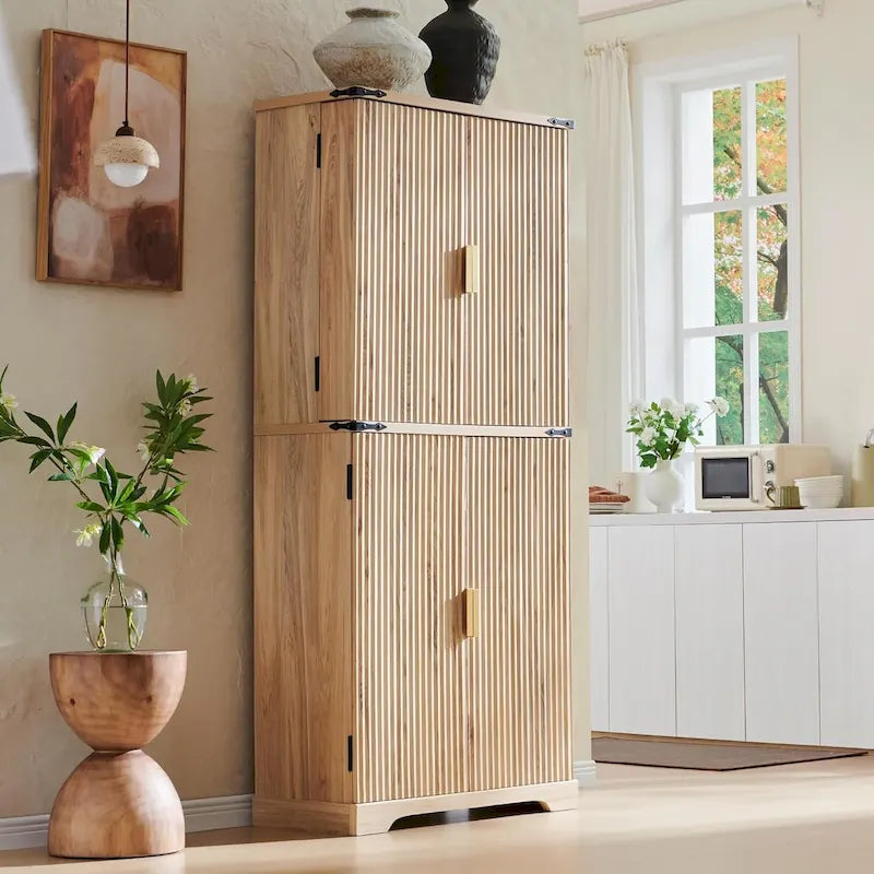 Armoire de rangement moderne de 183 cm de hauteur avec 4 portes et cannelures