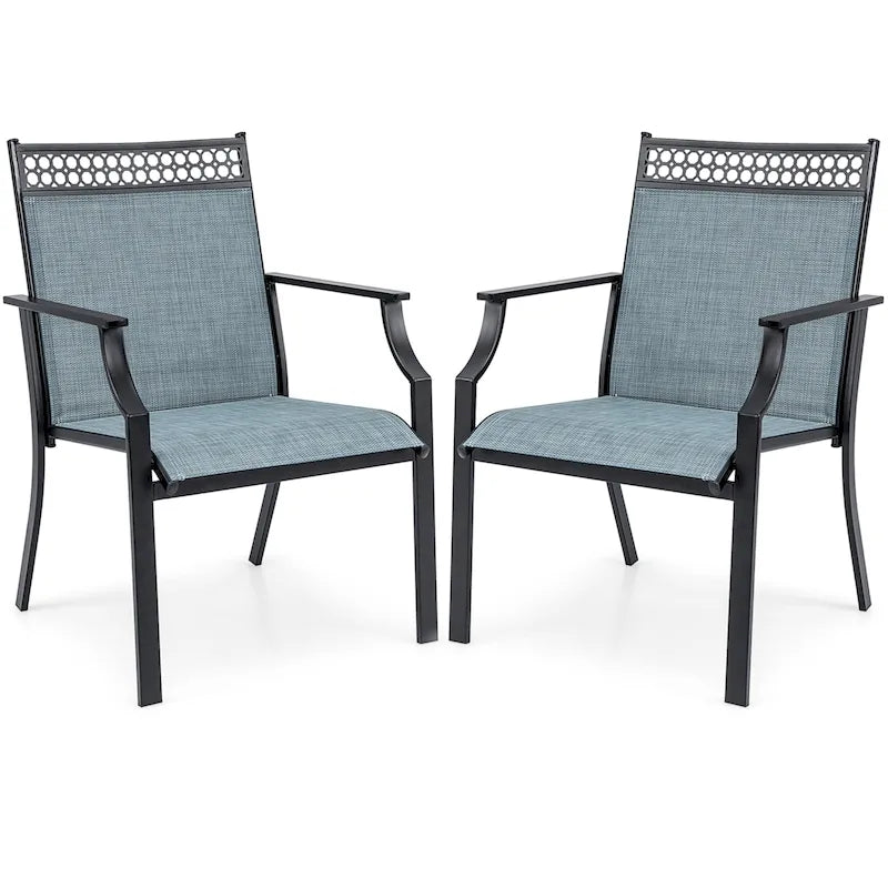 Chaise de patio extérieure bleue/café/noire avec dossier haut et accoudoirs, lot de 2