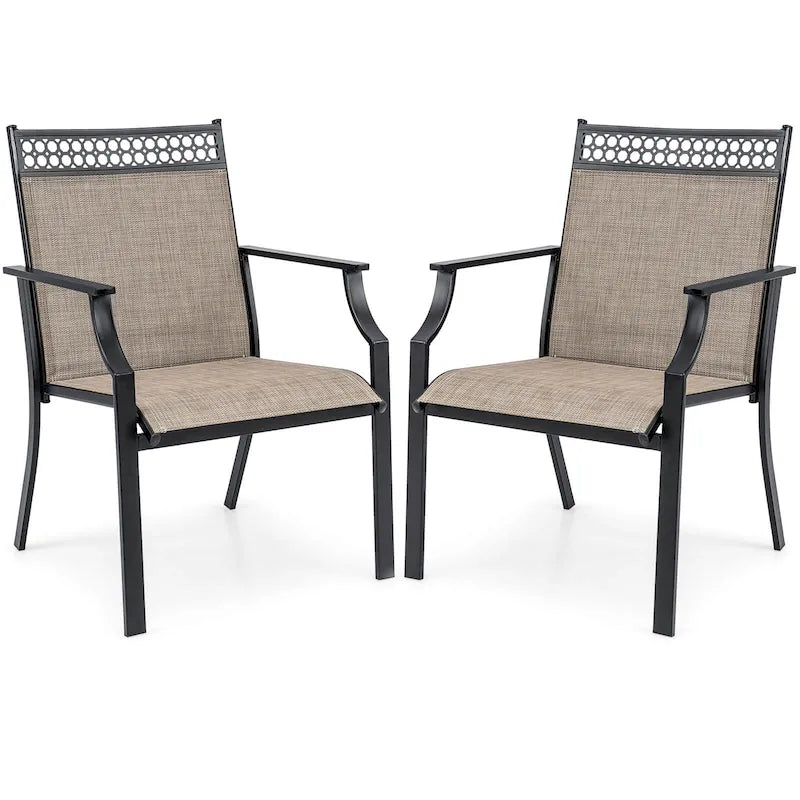 Chaise de patio extérieure bleue/café/noire avec dossier haut et accoudoirs, lot de 2