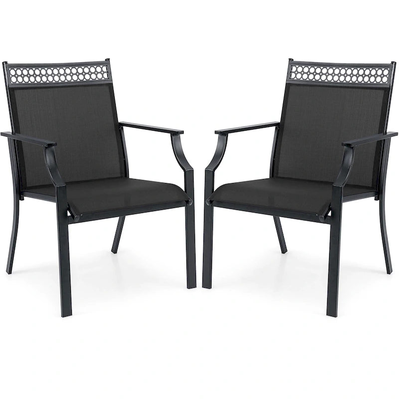 Chaise de patio extérieure bleue/café/noire avec dossier haut et accoudoirs, lot de 2