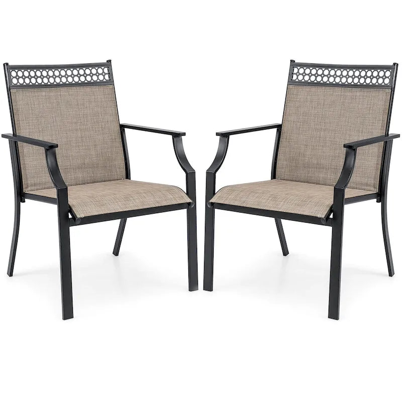 Chaise de patio extérieure bleue/café/noire avec dossier haut et accoudoirs, lot de 2