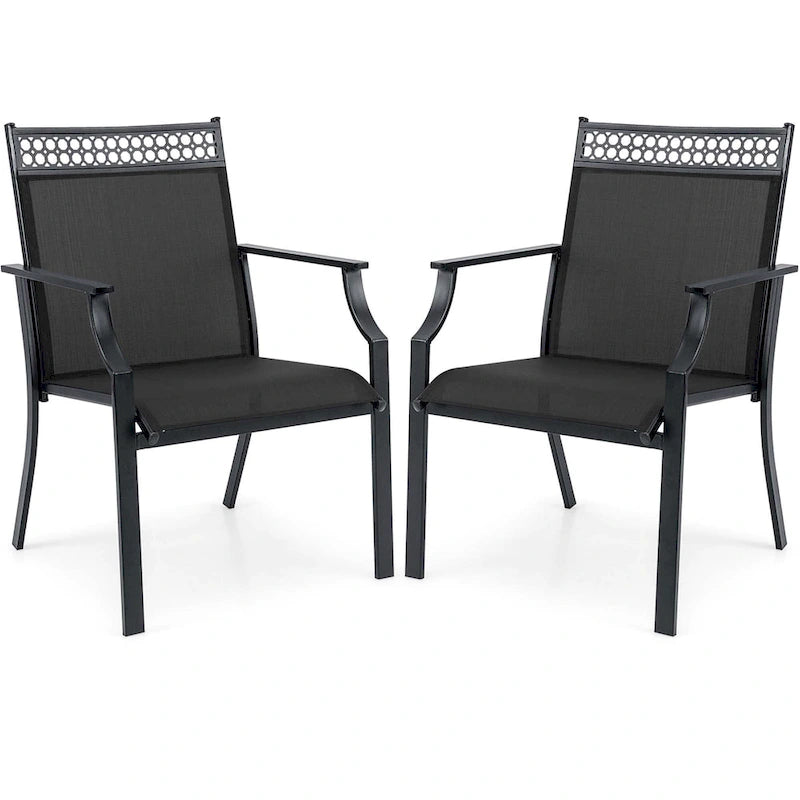 Chaise de patio extérieure bleue/café/noire avec dossier haut et accoudoirs, lot de 2