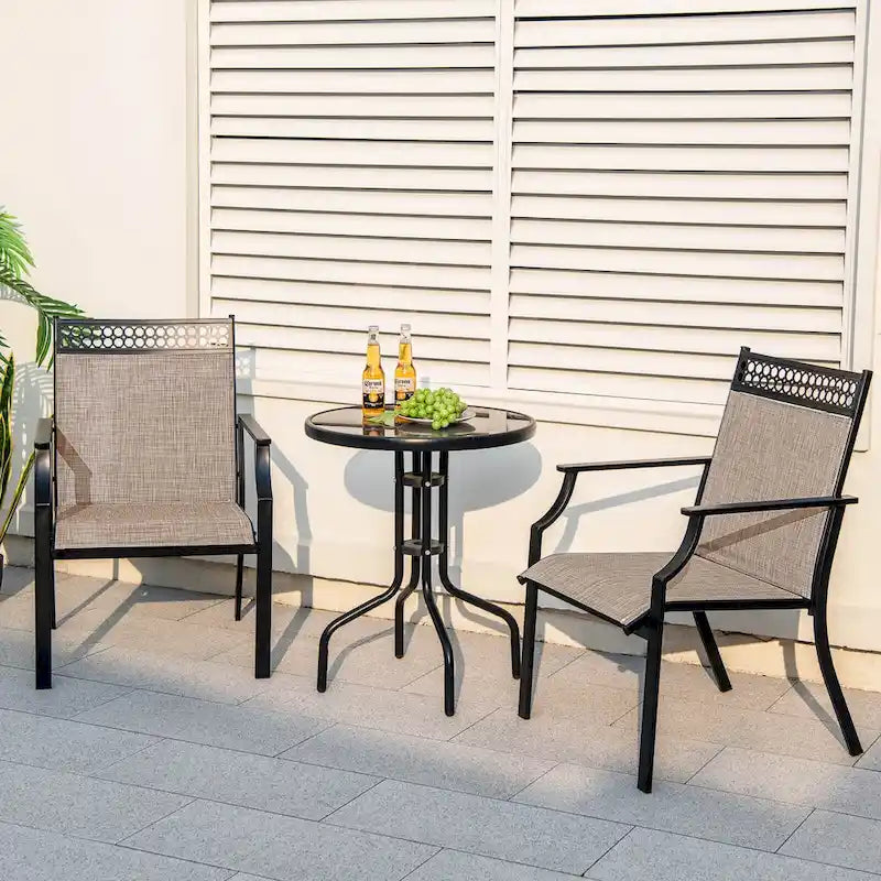 Chaise de patio extérieure bleue/café/noire avec dossier haut et accoudoirs, lot de 2