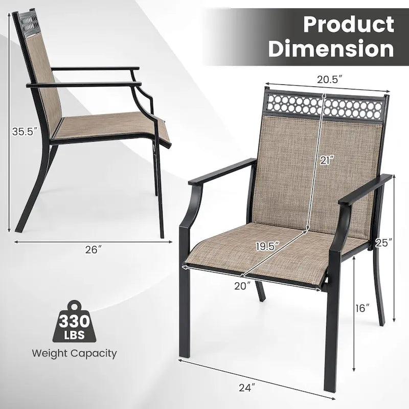 Chaise de patio extérieure bleue/café/noire avec dossier haut et accoudoirs, lot de 2