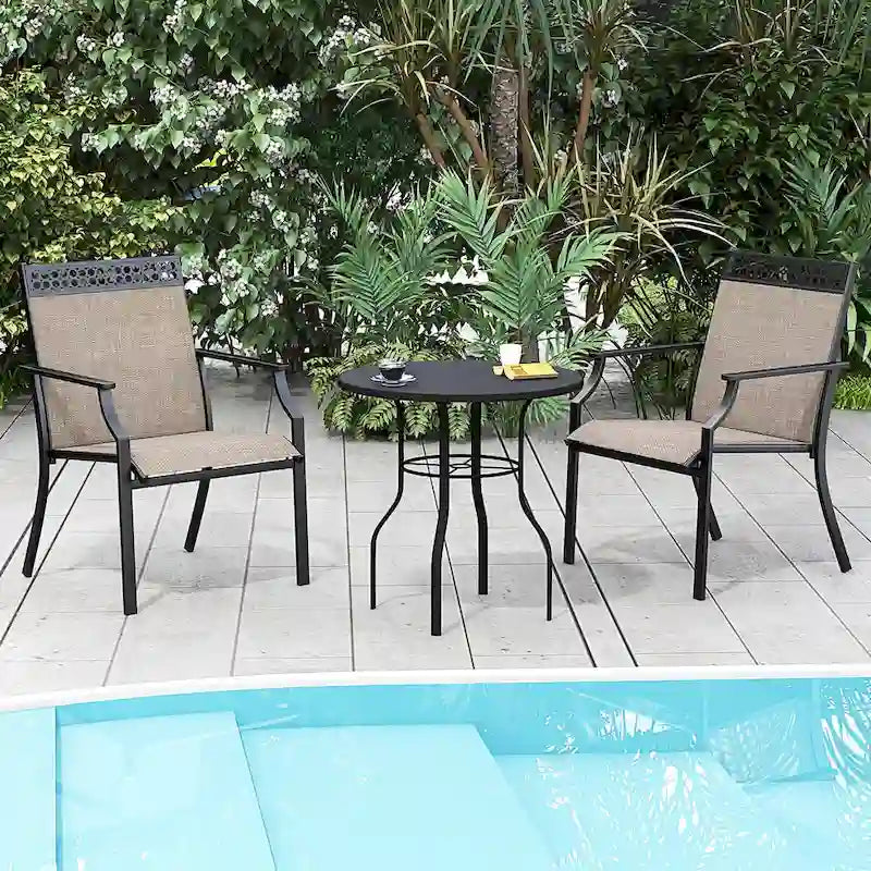 Chaise de patio extérieure bleue/café/noire avec dossier haut et accoudoirs, lot de 2