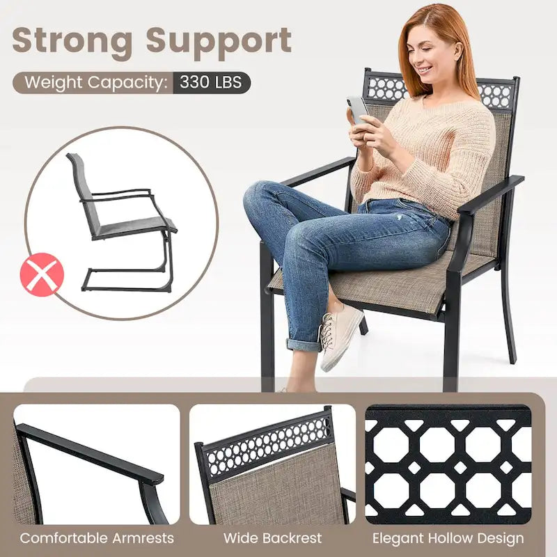 Chaise de patio extérieure bleue/café/noire avec dossier haut et accoudoirs, lot de 2