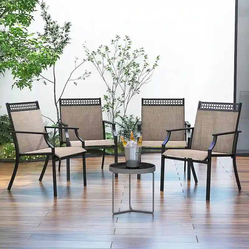 Chaise de patio extérieure bleue/café/noire avec dossier haut et accoudoirs, lot de 2