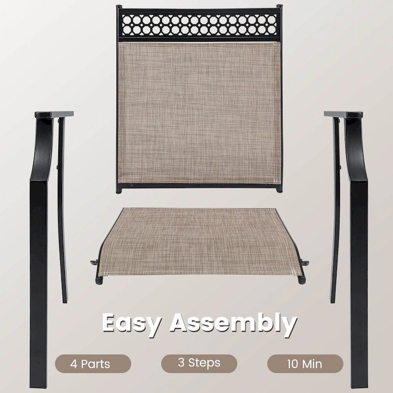 Chaise de patio extérieure bleue/café/noire avec dossier haut et accoudoirs, lot de 2