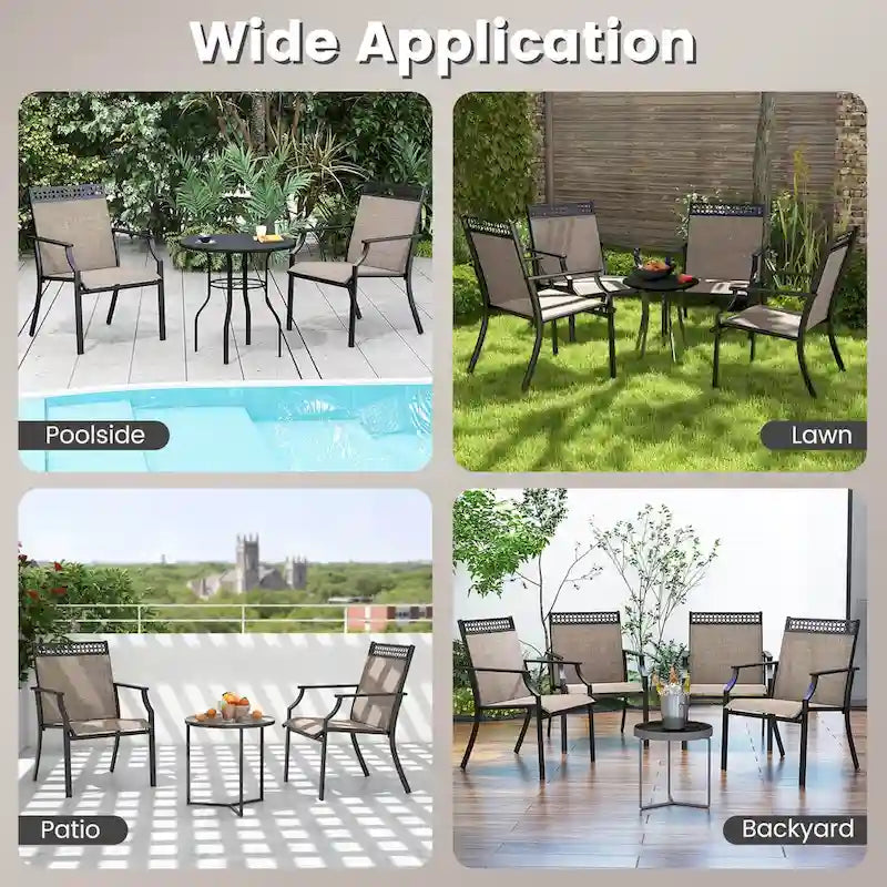 Chaise de patio extérieure bleue/café/noire avec dossier haut et accoudoirs, lot de 2