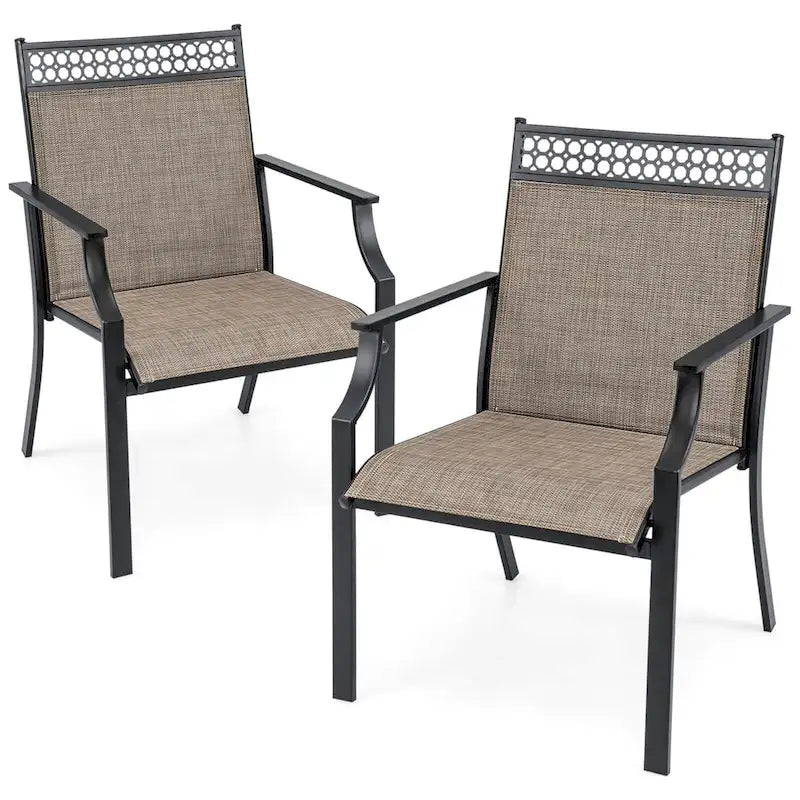 Chaise de patio extérieure bleue/café/noire avec dossier haut et accoudoirs, lot de 2