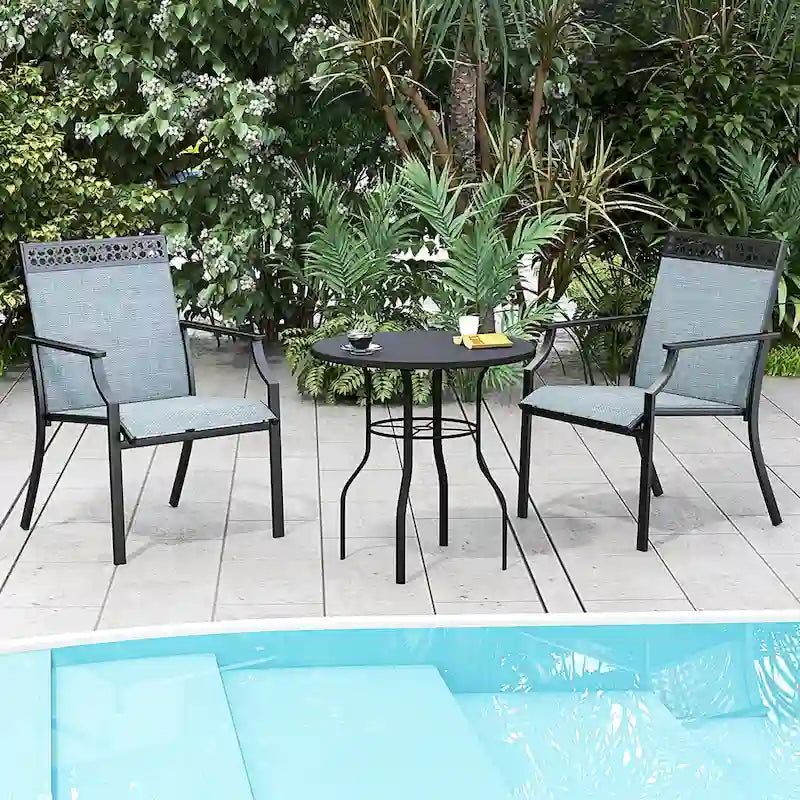 Chaise de patio extérieure bleue/café/noire avec dossier haut et accoudoirs, lot de 2
