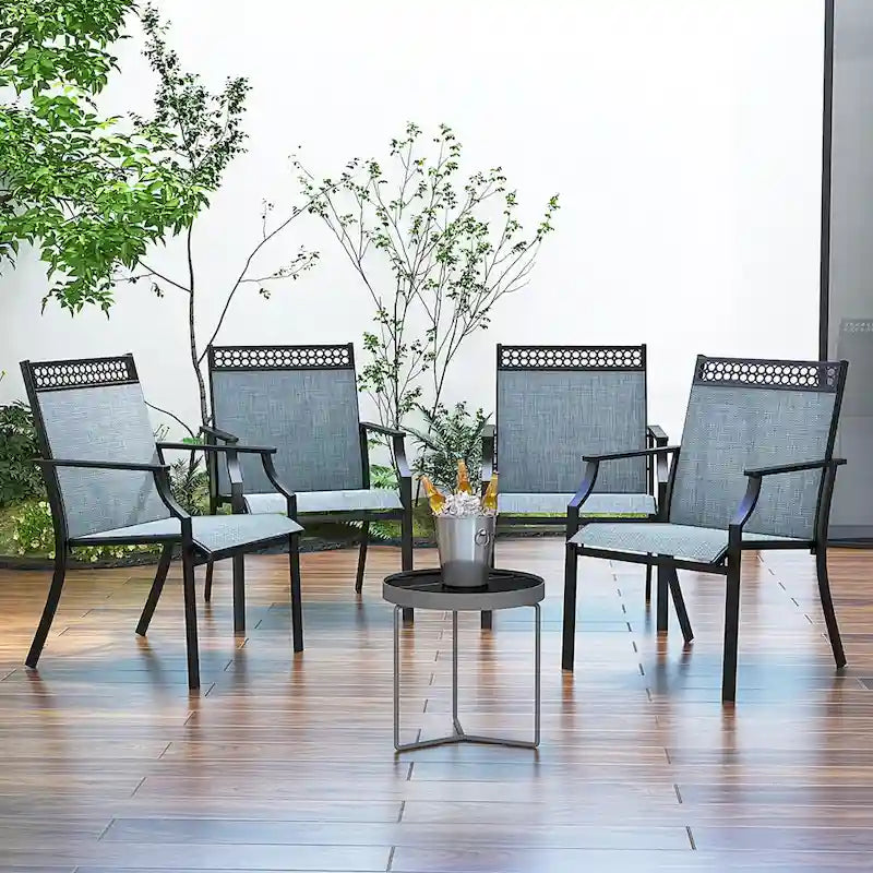 Chaise de patio extérieure bleue/café/noire avec dossier haut et accoudoirs, lot de 2