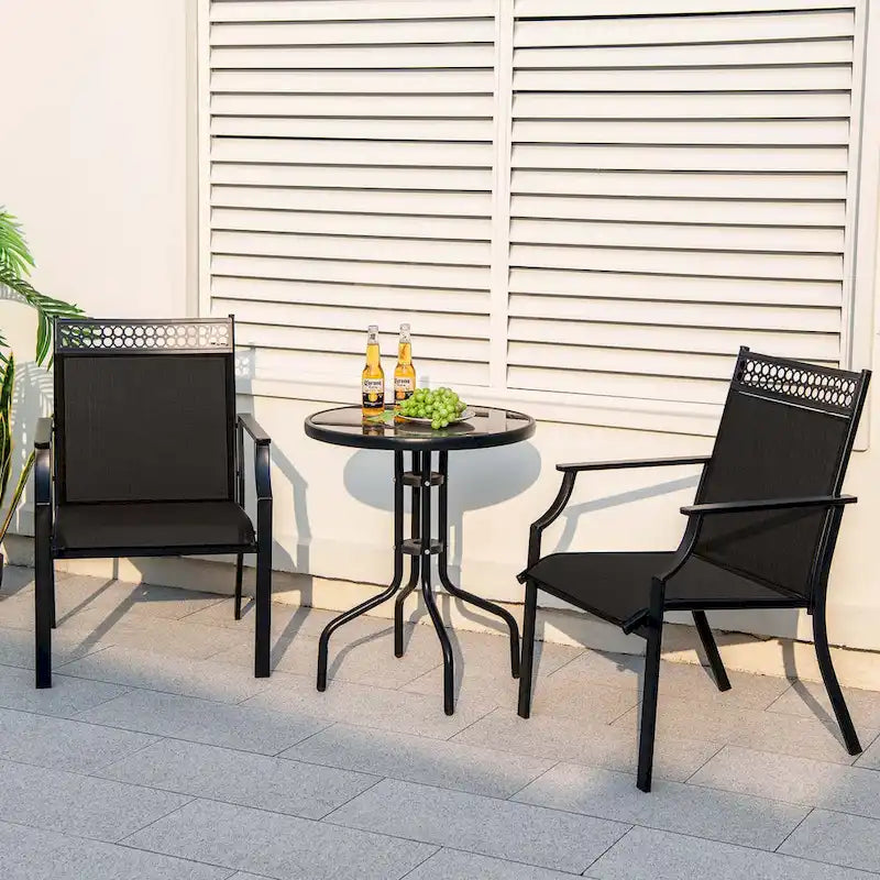 Chaise de patio extérieure bleue/café/noire avec dossier haut et accoudoirs, lot de 2