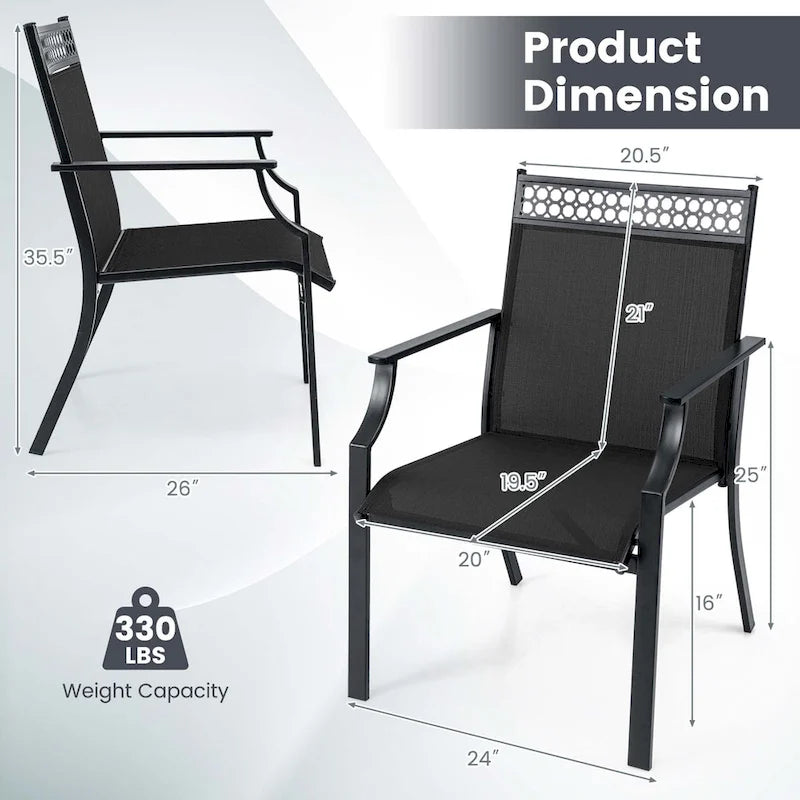 Chaise de patio extérieure bleue/café/noire avec dossier haut et accoudoirs, lot de 2
