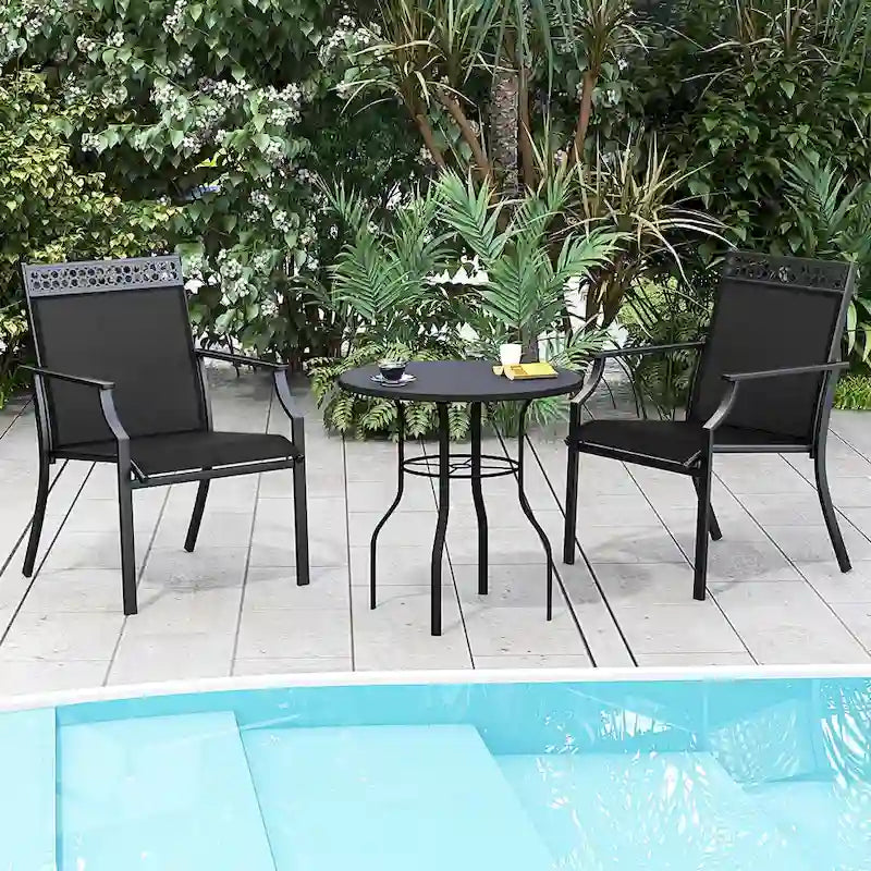 Chaise de patio extérieure bleue/café/noire avec dossier haut et accoudoirs, lot de 2