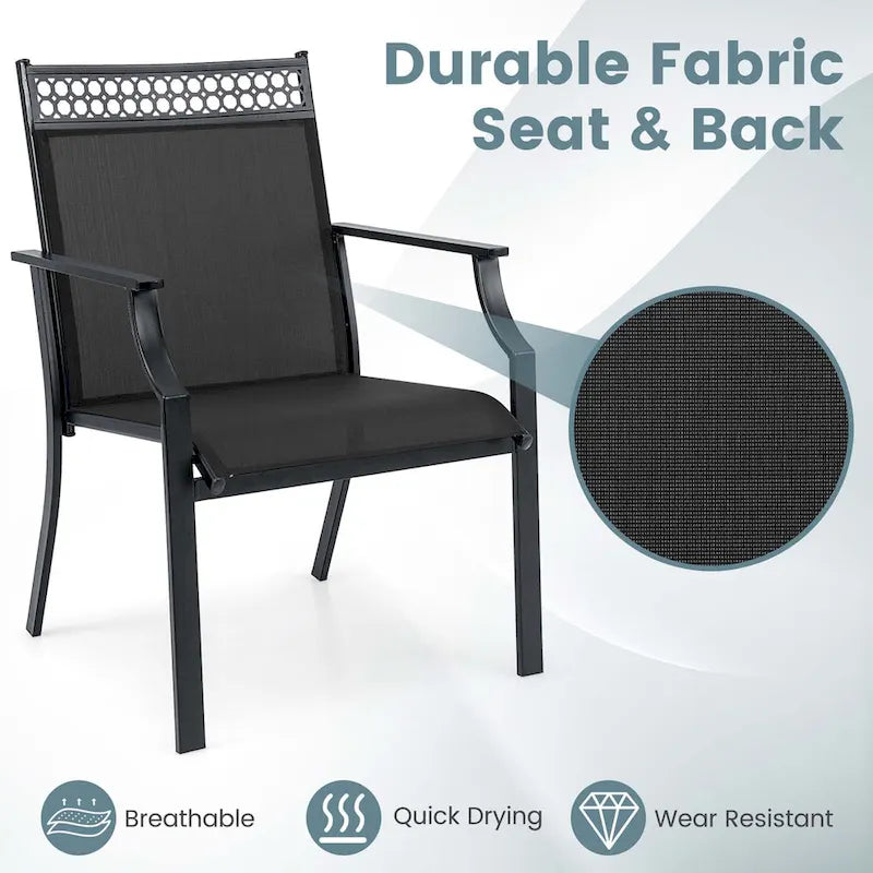 Chaise de patio extérieure bleue/café/noire avec dossier haut et accoudoirs, lot de 2