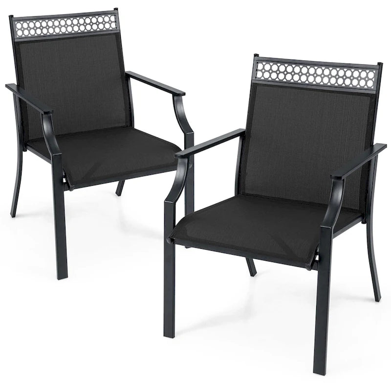 Chaise de patio extérieure bleue/café/noire avec dossier haut et accoudoirs, lot de 2