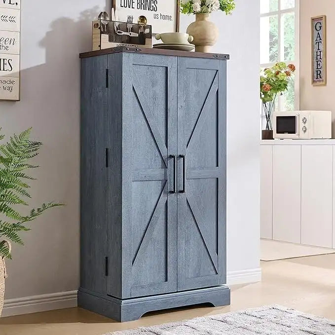 Meuble de cuisine de style campagnard avec porte de grange 47" – Gris rustique / Bleu / Marron / Noir / Blanc, 1 personne