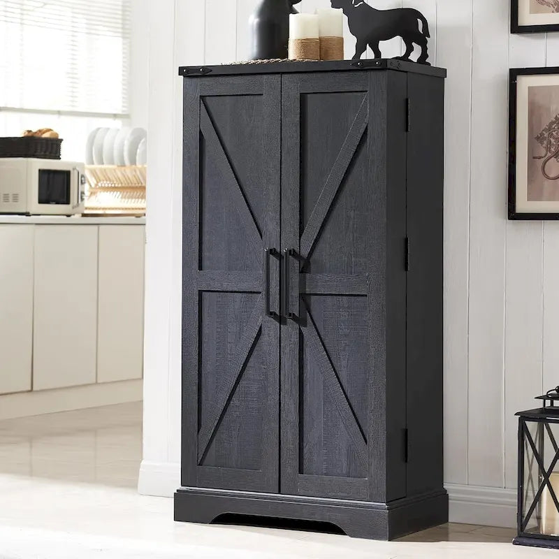 Meuble de cuisine de style campagnard avec porte de grange 47" – Gris rustique / Bleu / Marron / Noir / Blanc, 1 personne
