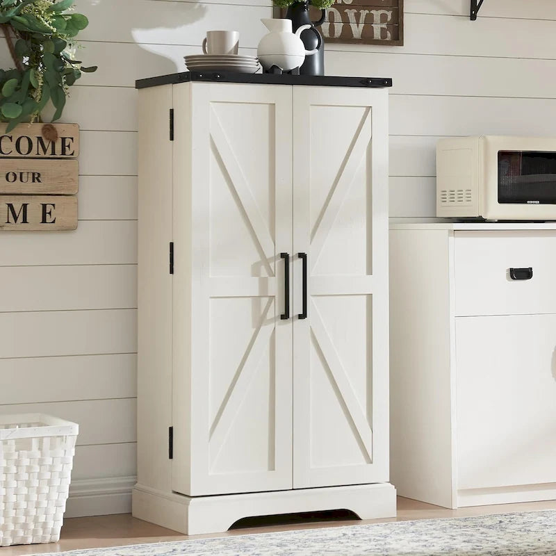 Meuble de cuisine de style campagnard avec porte de grange 47" – Gris rustique / Bleu / Marron / Noir / Blanc, 1 personne