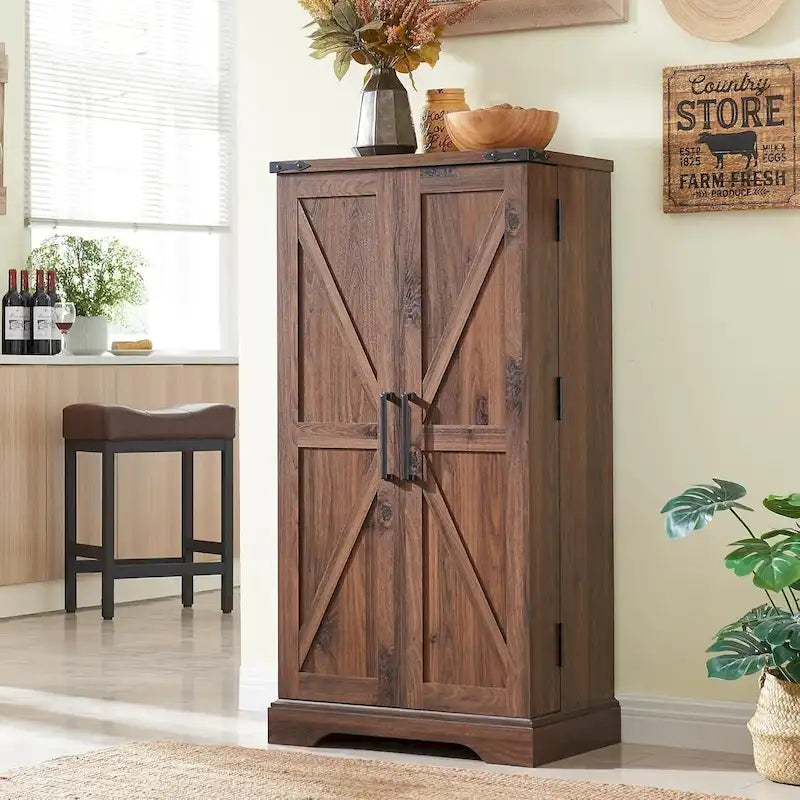 Meuble de cuisine de style campagnard avec porte de grange 47" – Gris rustique / Bleu / Marron / Noir / Blanc, 1 personne