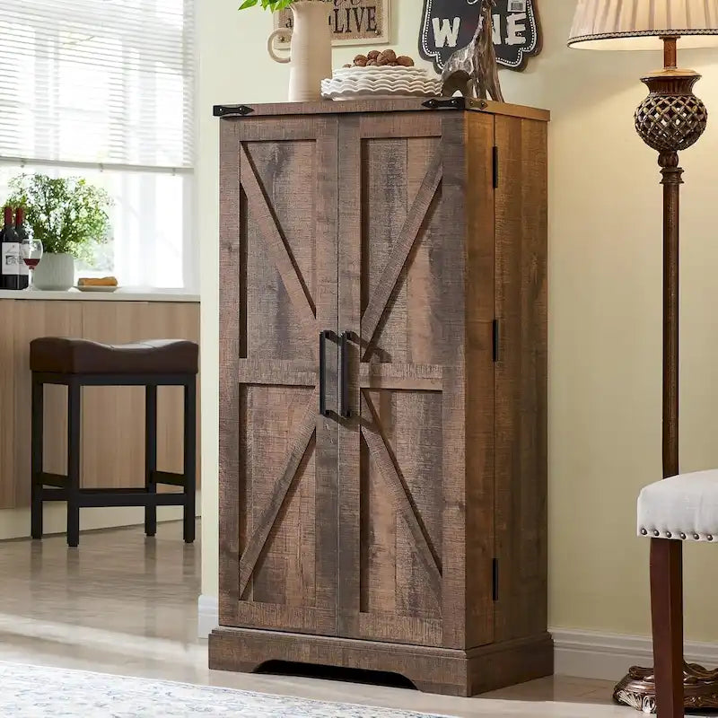 Meuble de cuisine de style campagnard avec porte de grange 47" – Gris rustique / Bleu / Marron / Noir / Blanc, 1 personne
