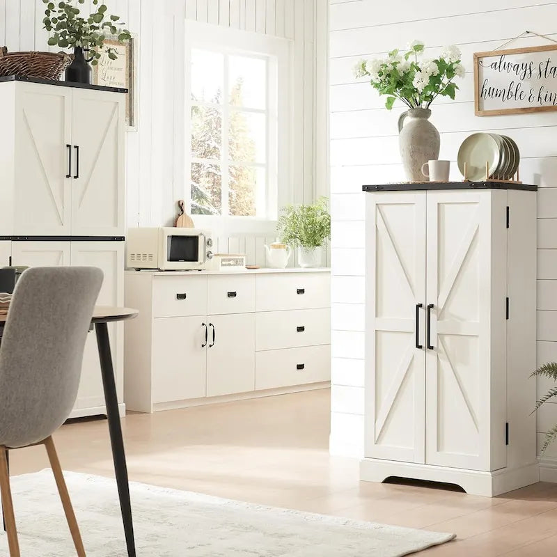 Meuble de cuisine de style campagnard avec porte de grange 47" – Gris rustique / Bleu / Marron / Noir / Blanc, 1 personne