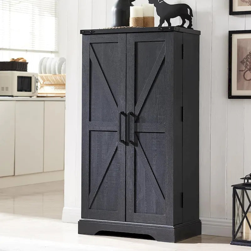 Meuble de cuisine de style campagnard avec porte de grange 47" – Gris rustique / Bleu / Marron / Noir / Blanc, 1 personne
