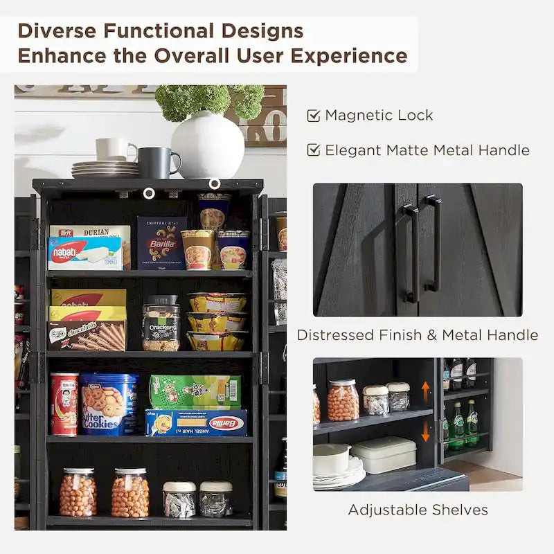 Meuble de cuisine de style campagnard avec porte de grange 47" – Gris rustique / Bleu / Marron / Noir / Blanc, 1 personne