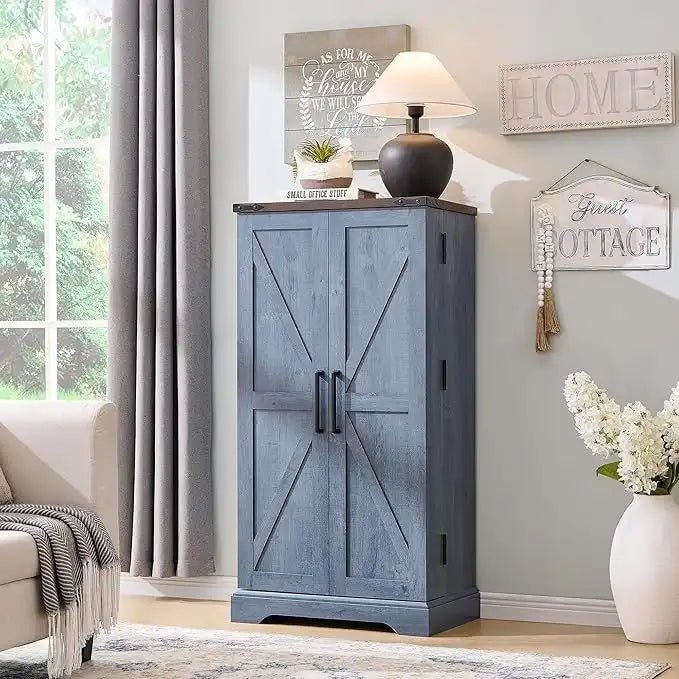 Meuble de cuisine de style campagnard avec porte de grange 47" – Gris rustique / Bleu / Marron / Noir / Blanc, 1 personne