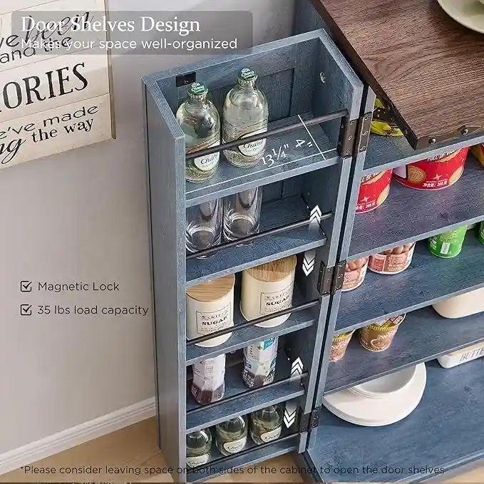 Meuble de cuisine de style campagnard avec porte de grange 47" – Gris rustique / Bleu / Marron / Noir / Blanc, 1 personne