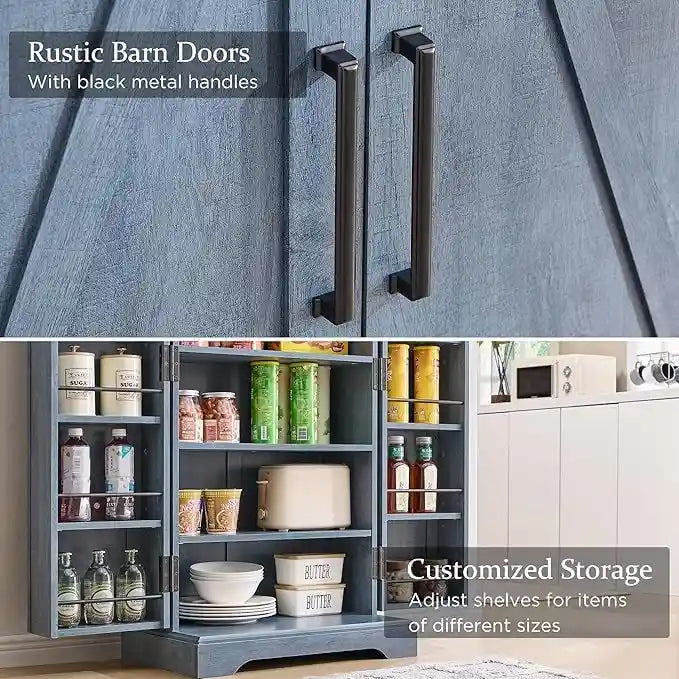 Meuble de cuisine de style campagnard avec porte de grange 47" – Gris rustique / Bleu / Marron / Noir / Blanc, 1 personne