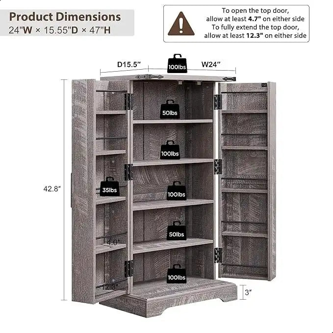 Meuble de cuisine de style campagnard avec porte de grange 47" – Gris rustique / Bleu / Marron / Noir / Blanc, 1 personne