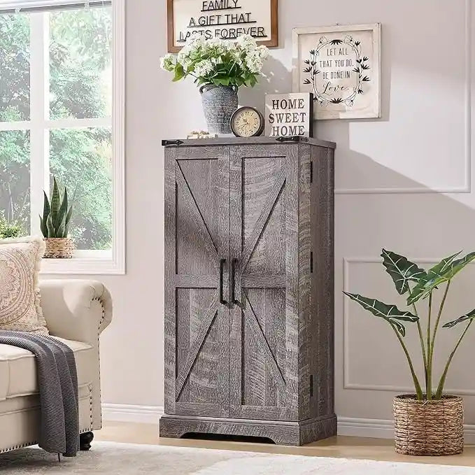 Meuble de cuisine de style campagnard avec porte de grange 47" – Gris rustique / Bleu / Marron / Noir / Blanc, 1 personne