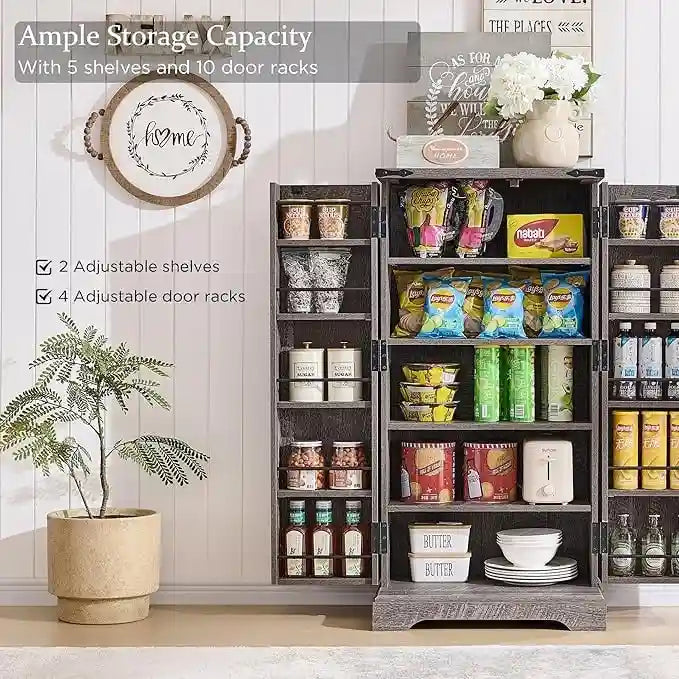 Meuble de cuisine de style campagnard avec porte de grange 47" – Gris rustique / Bleu / Marron / Noir / Blanc, 1 personne