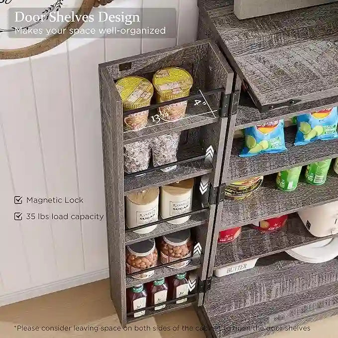 Meuble de cuisine de style campagnard avec porte de grange 47" – Gris rustique / Bleu / Marron / Noir / Blanc, 1 personne