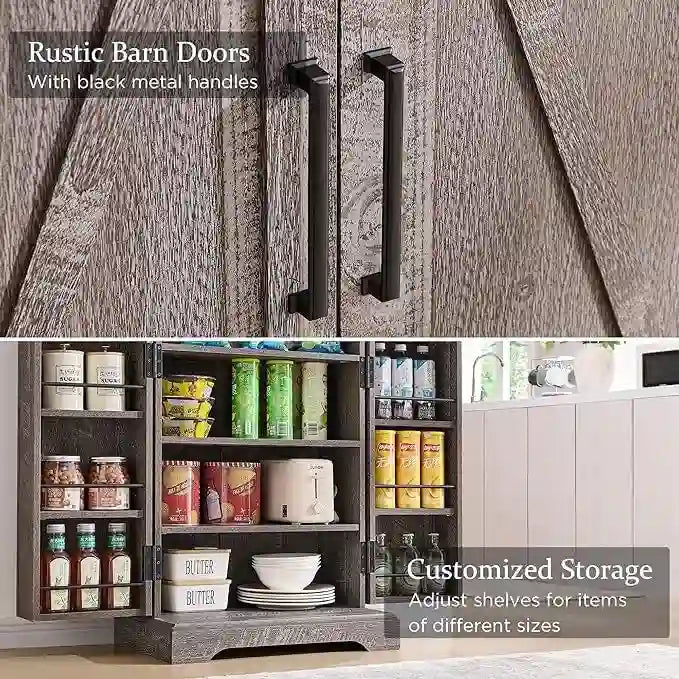 Meuble de cuisine de style campagnard avec porte de grange 47" – Gris rustique / Bleu / Marron / Noir / Blanc, 1 personne