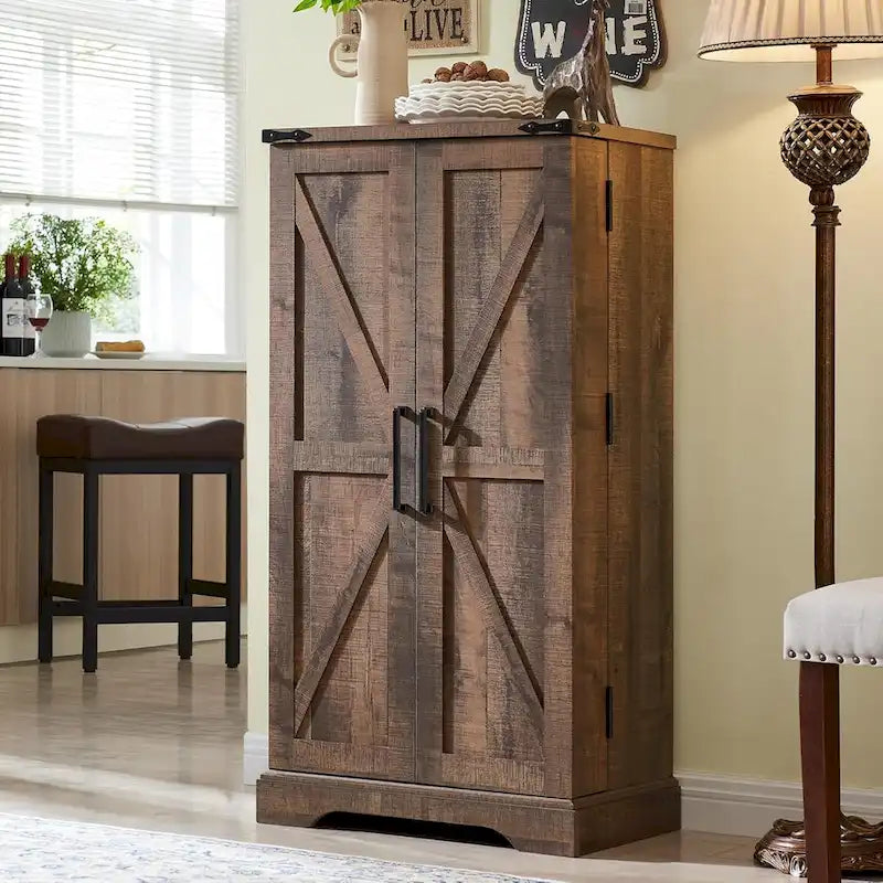 Meuble de cuisine de style campagnard avec porte de grange 47" – Gris rustique / Bleu / Marron / Noir / Blanc, 1 personne