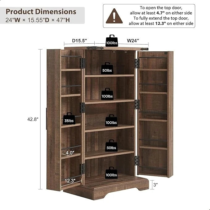 Meuble de cuisine de style campagnard avec porte de grange 47" – Gris rustique / Bleu / Marron / Noir / Blanc, 1 personne