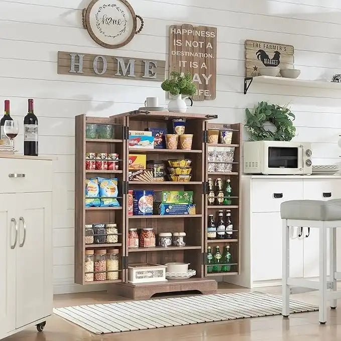 Meuble de cuisine de style campagnard avec porte de grange 47" – Gris rustique / Bleu / Marron / Noir / Blanc, 1 personne